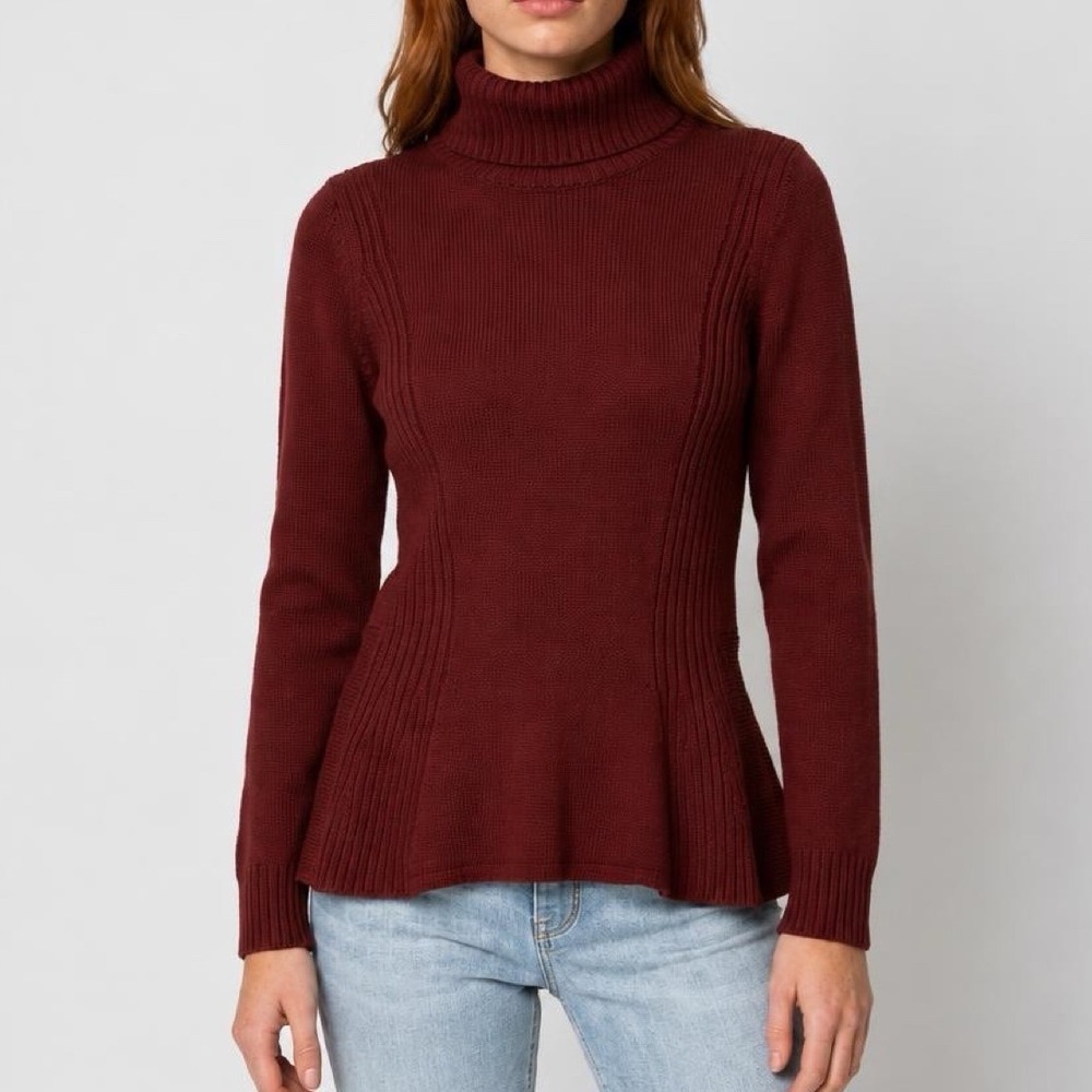 The Limited Turtleneck Burgundy Wool Sweater Womens M Peplum Red Preppy